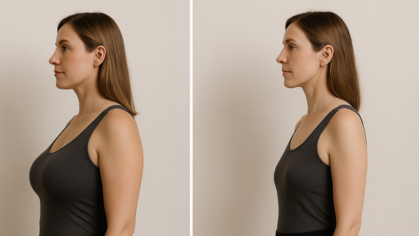 Side-by-side silhouettes showing fuller chest before explant and natural look after surgery.